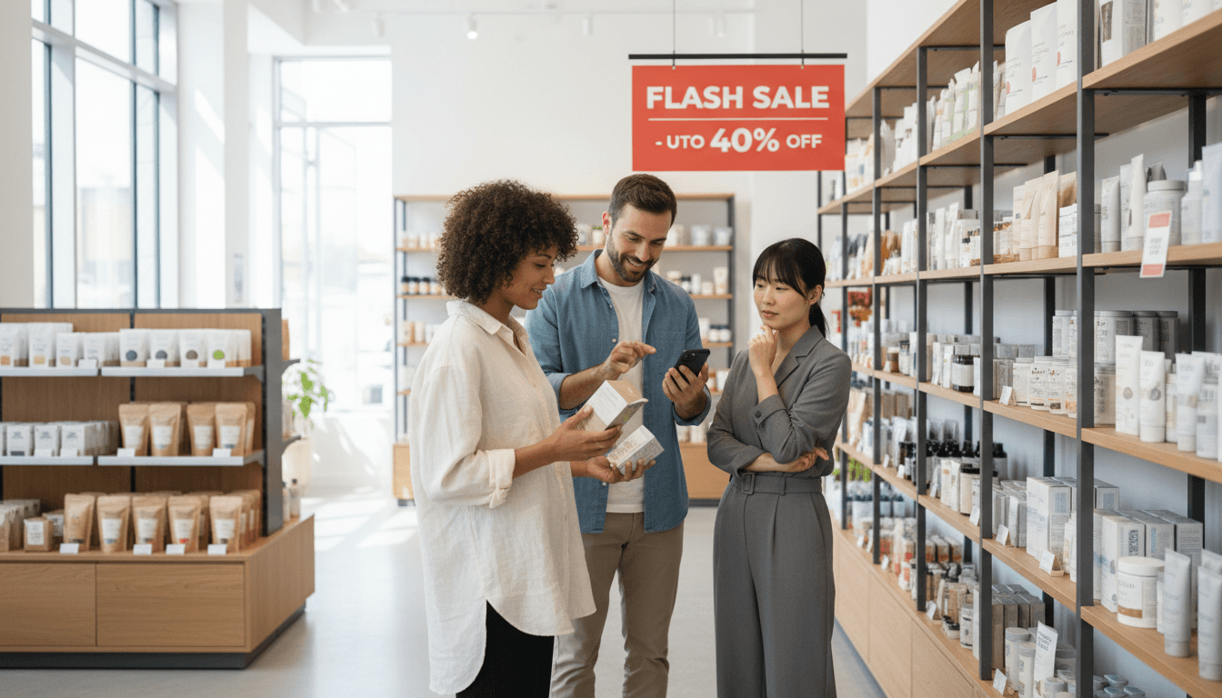 Shopper comparing prices on a smartphone in a store