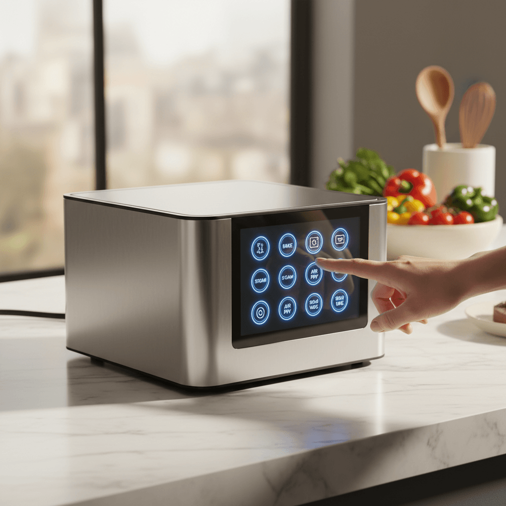 Modern air fryer on kitchen countertop