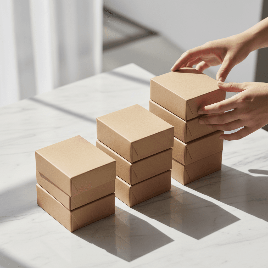 Stack of neatly arranged retail product boxes